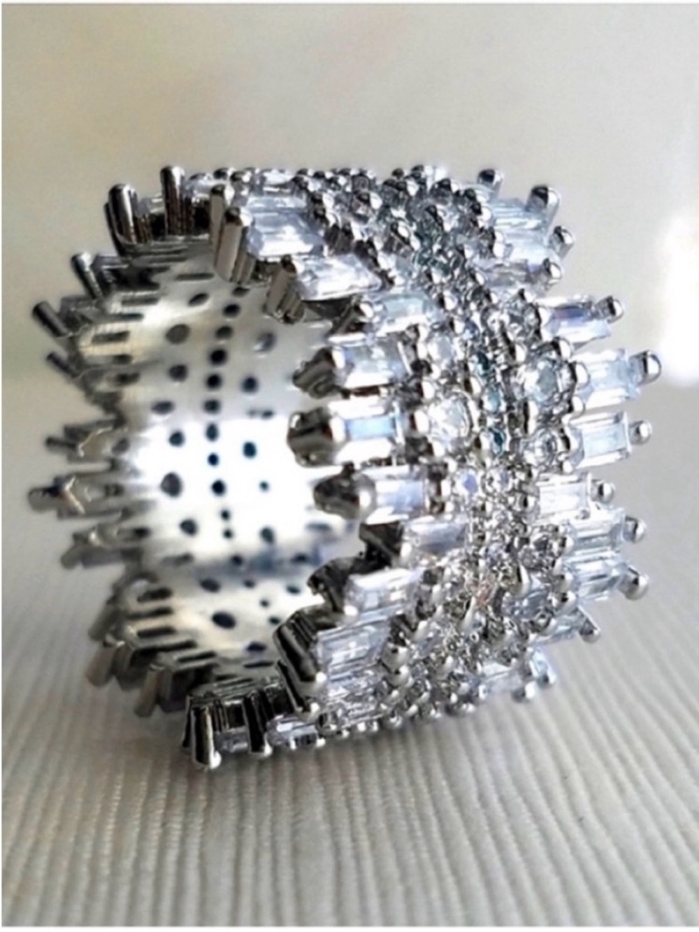 Swarovski Elements 925 Silver Baguette & Round Statement Eternity Band Ring NEW
